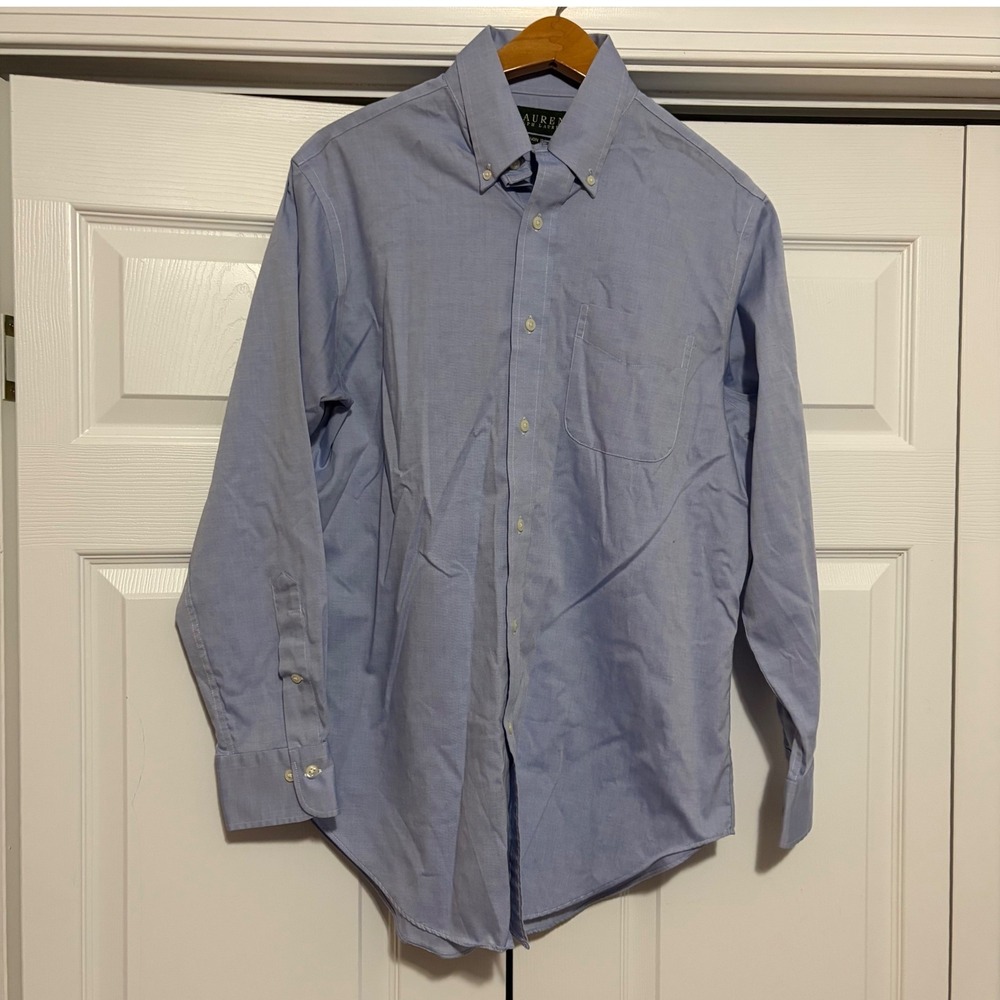 Lauren Ralph Lauren Dress Shirt Men L Light Blue Cotton Tailored Preppy Fall
